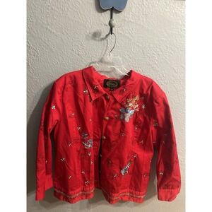 Alex Kim Vintage‎ Embroidered Red Coat Size 2X Floral Cotton Women